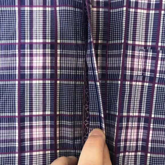 Bugatchi Uomo Shirt Mens Small Purple White Plaid Button Up Long Sleeve Cotton - Picture 3 of 11